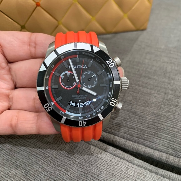 Nautica Chronograph Sporty Orange/Red Resin Band